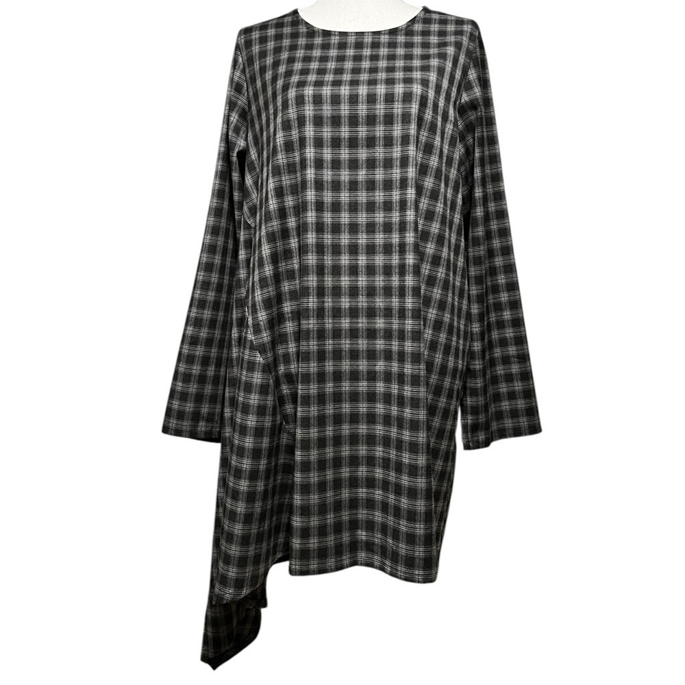 BRYN WALKER WOMEN’S LONG SLEEVE ASYMMETRICAL TUNIC GRAY & WHITE SIZE XL